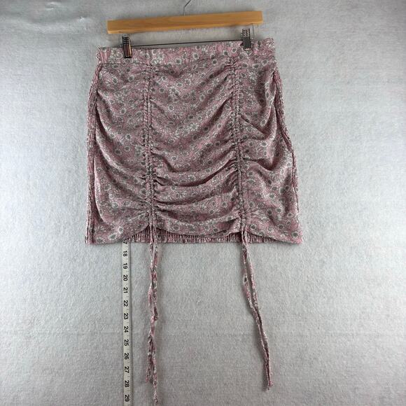 Haute Monde Mini Skirt Ruched Smocked Back Drawstring Ditsy Petal Pink Floral XL - Picture 1 of 12